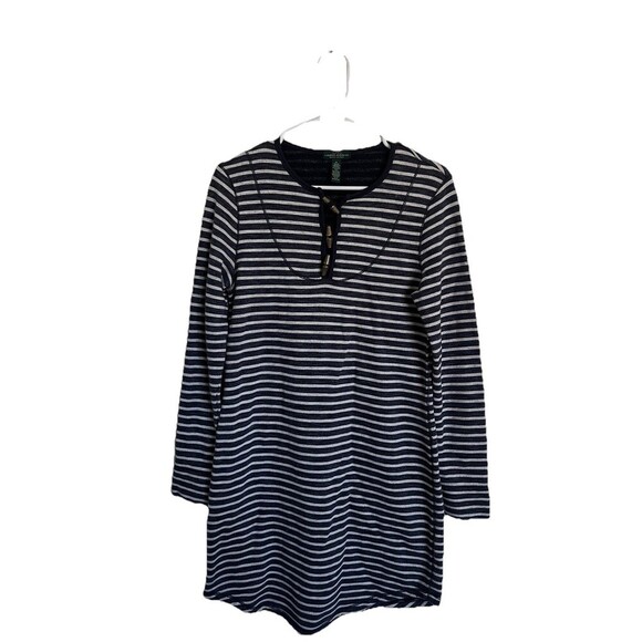 Lauren Ralph Lauren Navy & White Stripe Shift Dress Sz M Nautical  French Terry - Picture 1 of 4